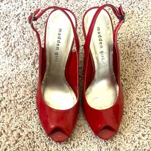 Madden Girl G- Kendra red peep toe platform heels.